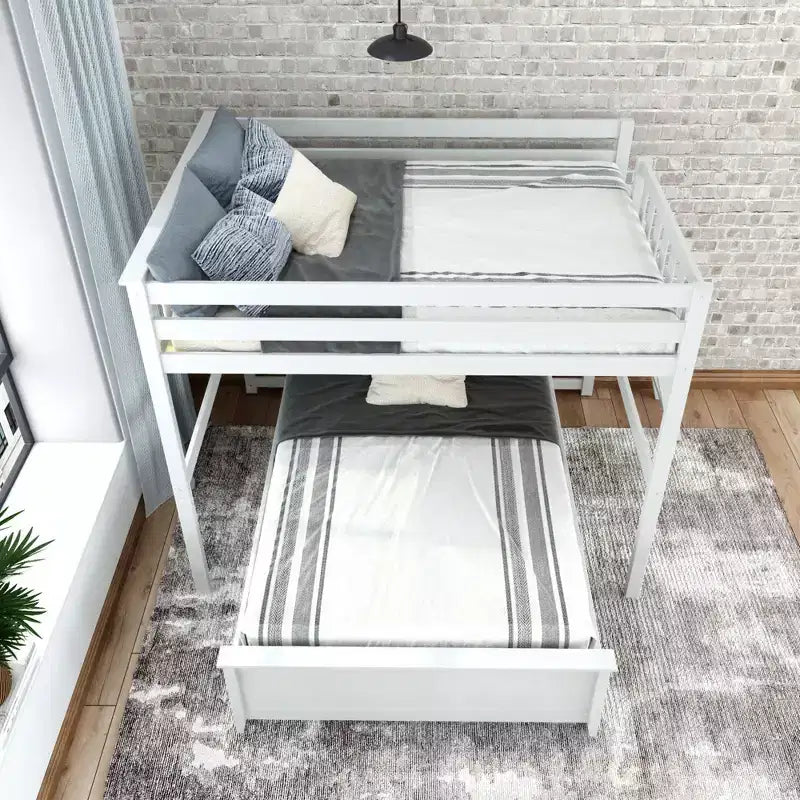 L-Shaped Full over Full Bunk Bed with Ladder on End