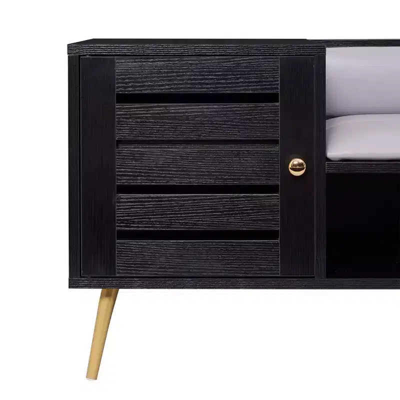 Entryway Shoe Bench with Storage – Removable Cushion, Louvered Door, Holds 6 Pairs