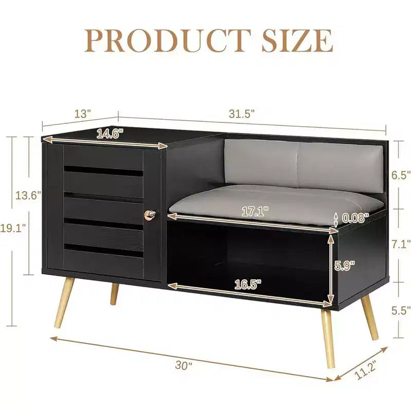 Entryway Shoe Bench with Storage – Removable Cushion, Louvered Door, Holds 6 Pairs