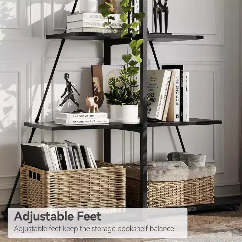 Bookcase, 4-Shelf Ladder Bookcase, A-Shaped Ladder Shelf Display