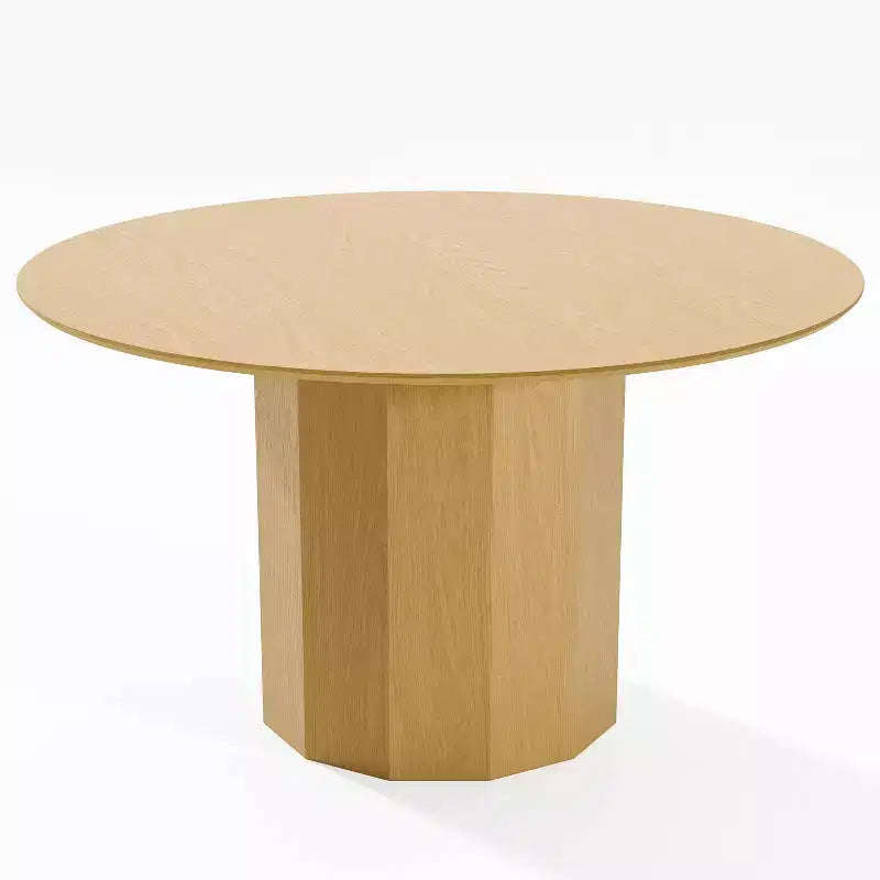 Mid-Century Round Dining Table – Solid Rubberwood, Seats 6, Natural Oak Finish