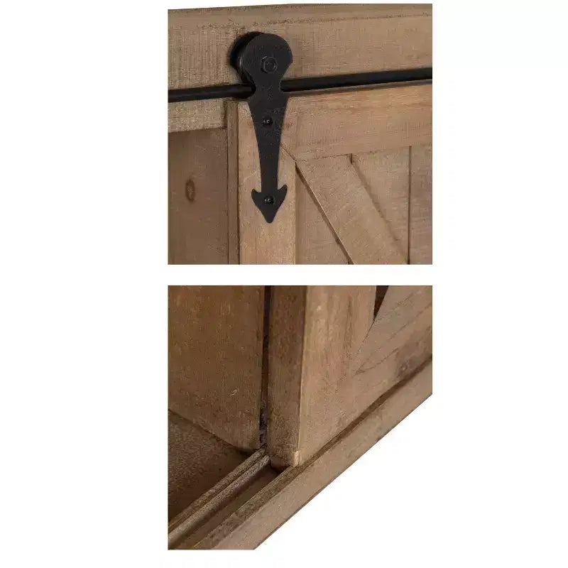 Rustic Wood Wall Storage Cabinet with Vanity Mirror & Sliding Barn Door – 3 Shelves